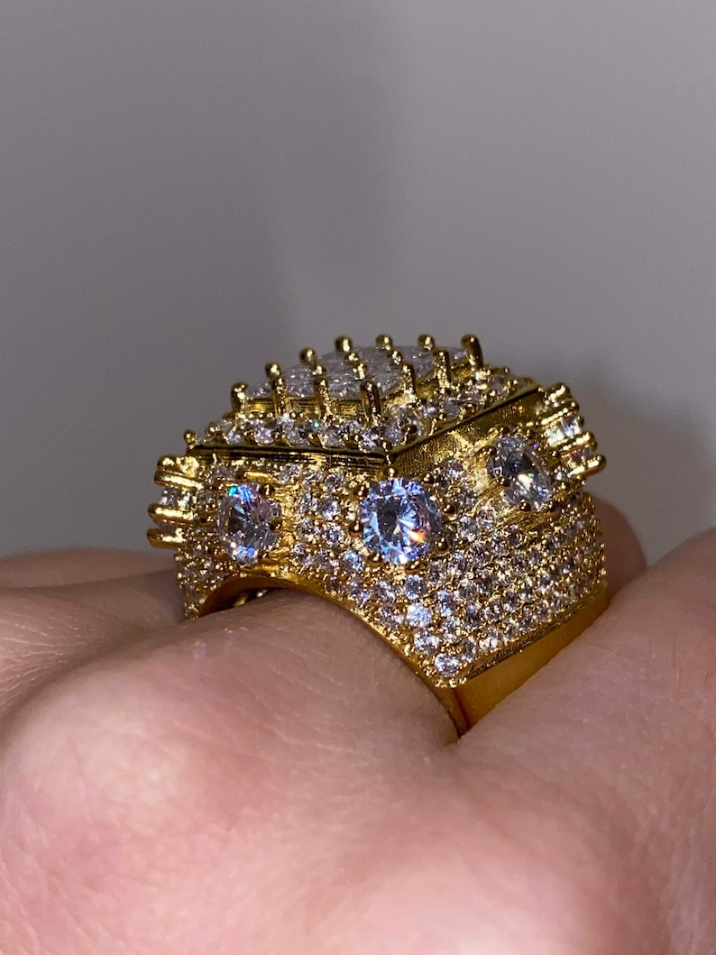 Men's Ice Out Ring 14k Gold 5X Layered Diamond Cz Ring Etsy
