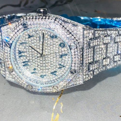 Silver Prong Mens Inspired Iced Ice Out Bling Down Iced Dial Etsy