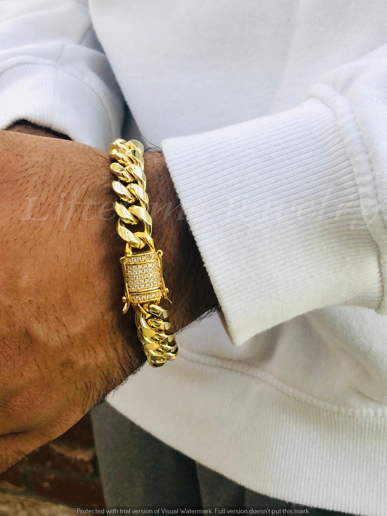 Men's Miami Cuban Link Bracelet 14k Gold 5X Layered Etsy