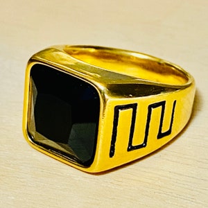 Men's Signet Ring, 14k Gold 5X layered stainless steel, Black Square Signet Ring, Unisex Sizes Ring, Gift for him, Warranty Every Day Wear image 9