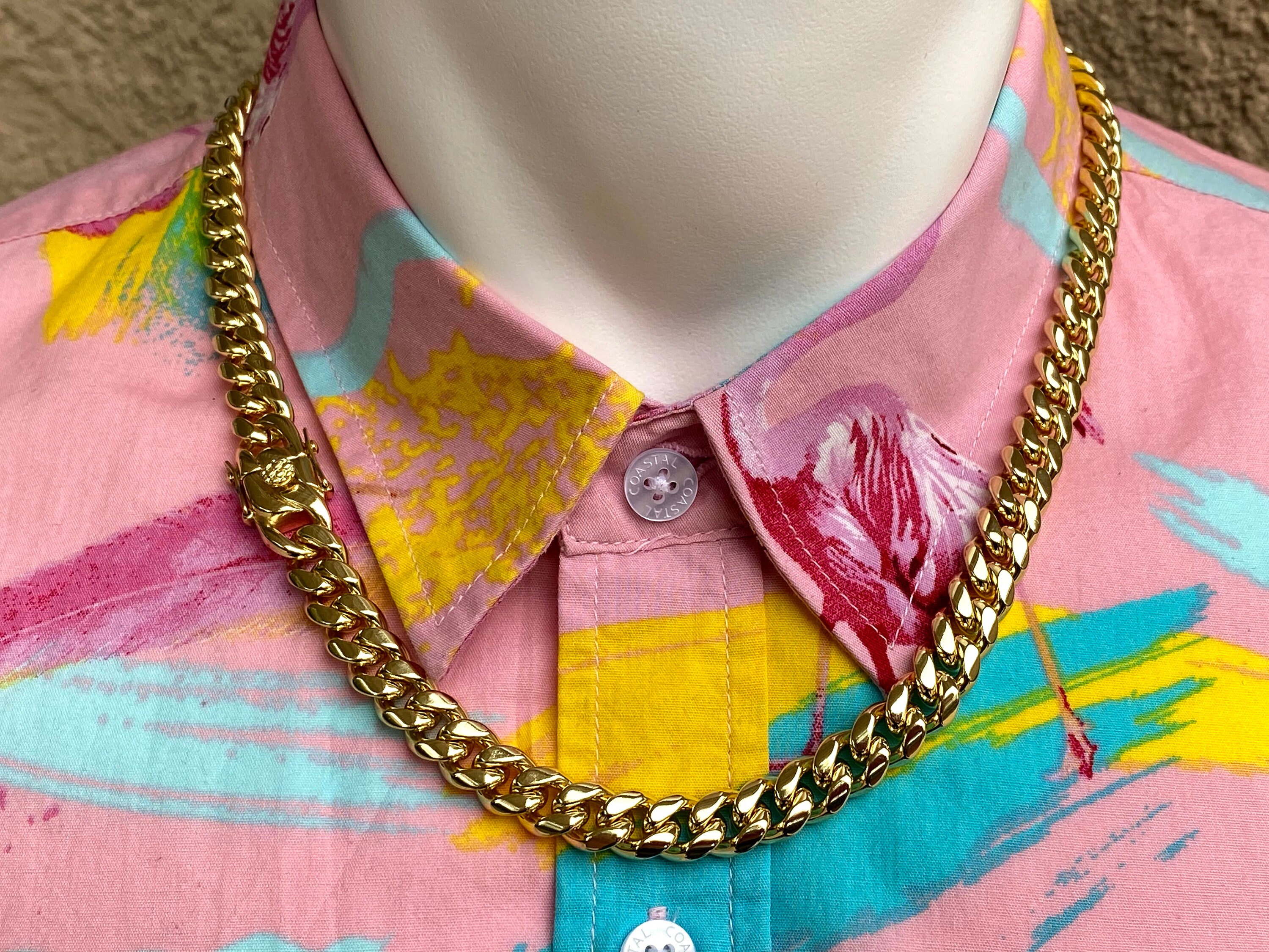 Men's Miami Cuban Link Chain 14k Gold 5X Layered stainless steel 10mm