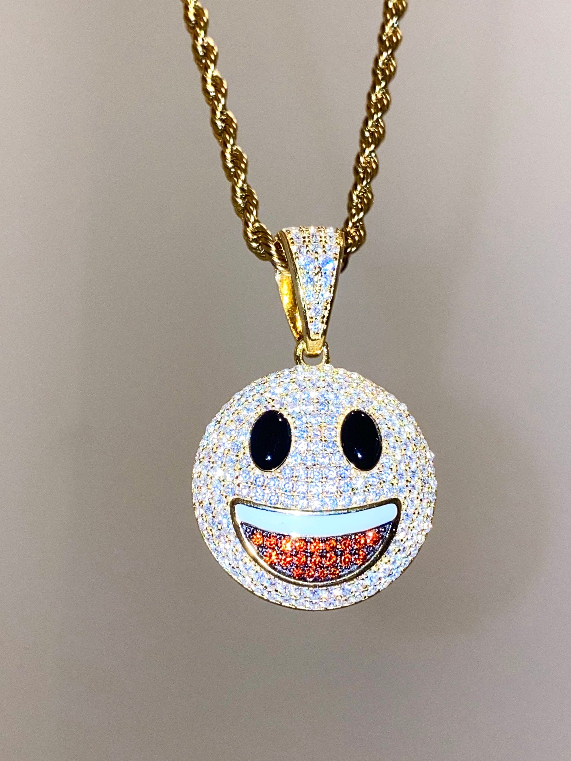 Smile Emoji Pendant 925 Sterling Silver 14k Gold Layered Iced Etsy UK