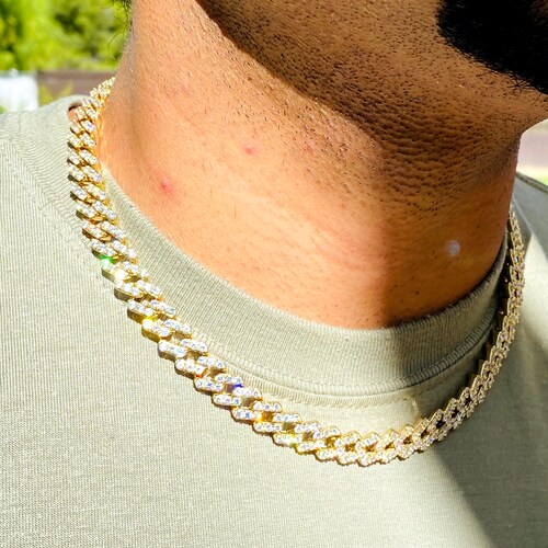 Shops Men's 10mm Miami Cuban Link Chain 18 inches Necklace,14K Gold 5X Layered Cuban Chain, Bling Necklace, CZ Diamond Choker, ICY Necklace