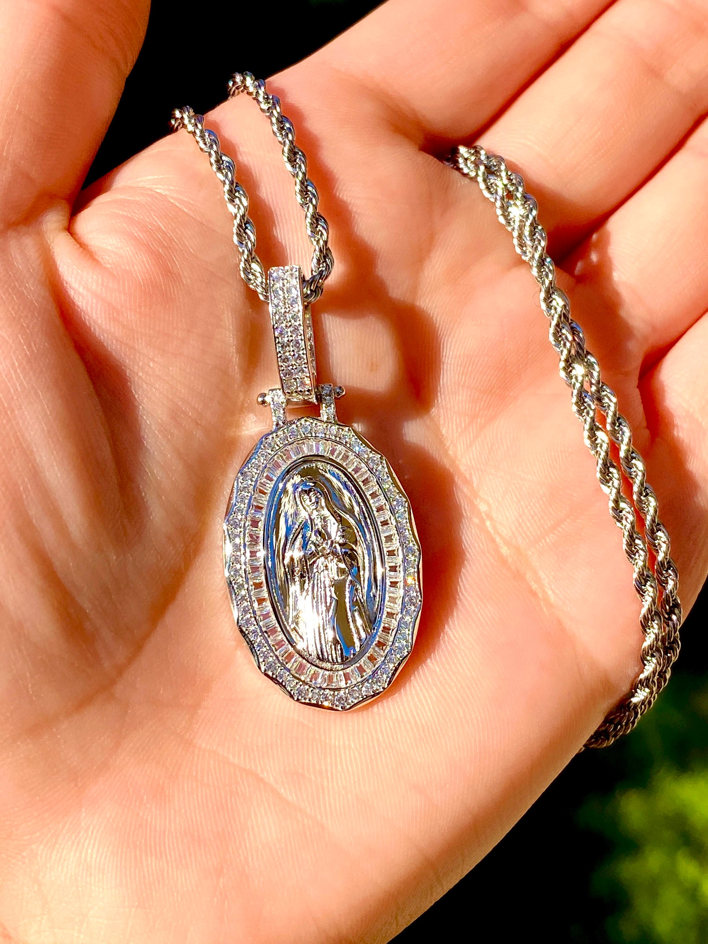 Virgin Mary Necklace Silver Etsy Singapore