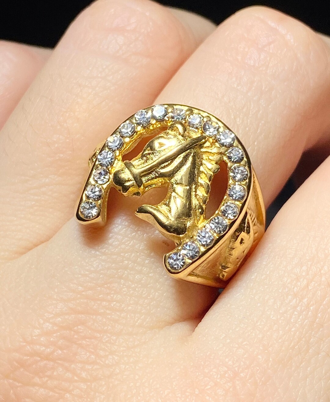 Horse Shoe Band Ring Men's Women Designer, 14k Gold 5X Layered Steel, Ring, Unisex Ring