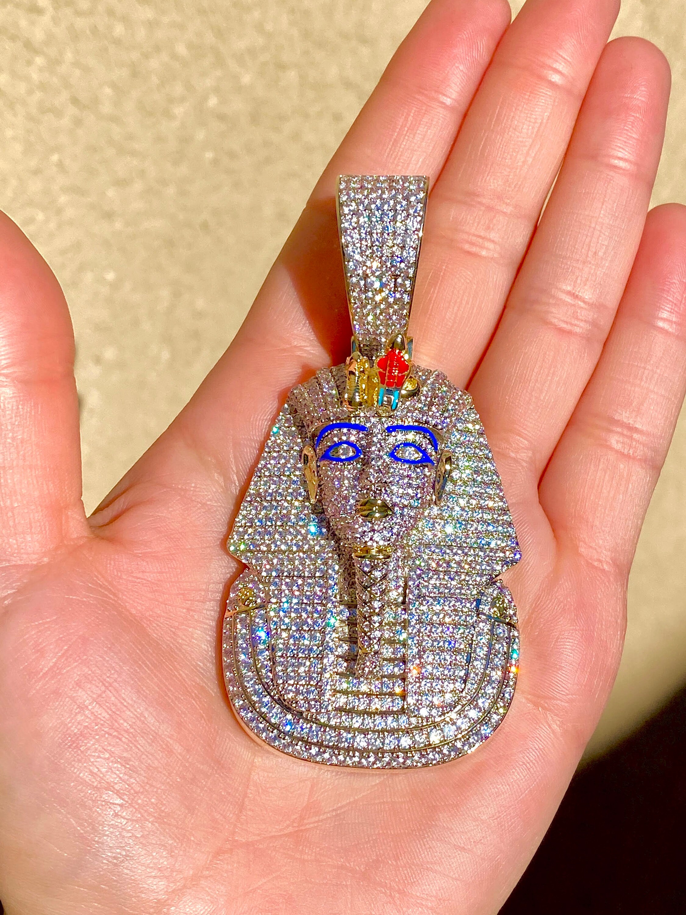 Men s Big Ancient Egypt Pharaoh Pendant Fits Upto 20mm Miami Cuban