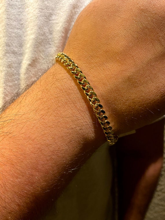 Men s Miami Cuban Link Bracelet 14k Gold 5X Layered Stainless