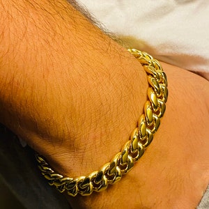 Men's Miami Cuban Link Chain and Bracelet Set 14k Gold 5X Layered ...