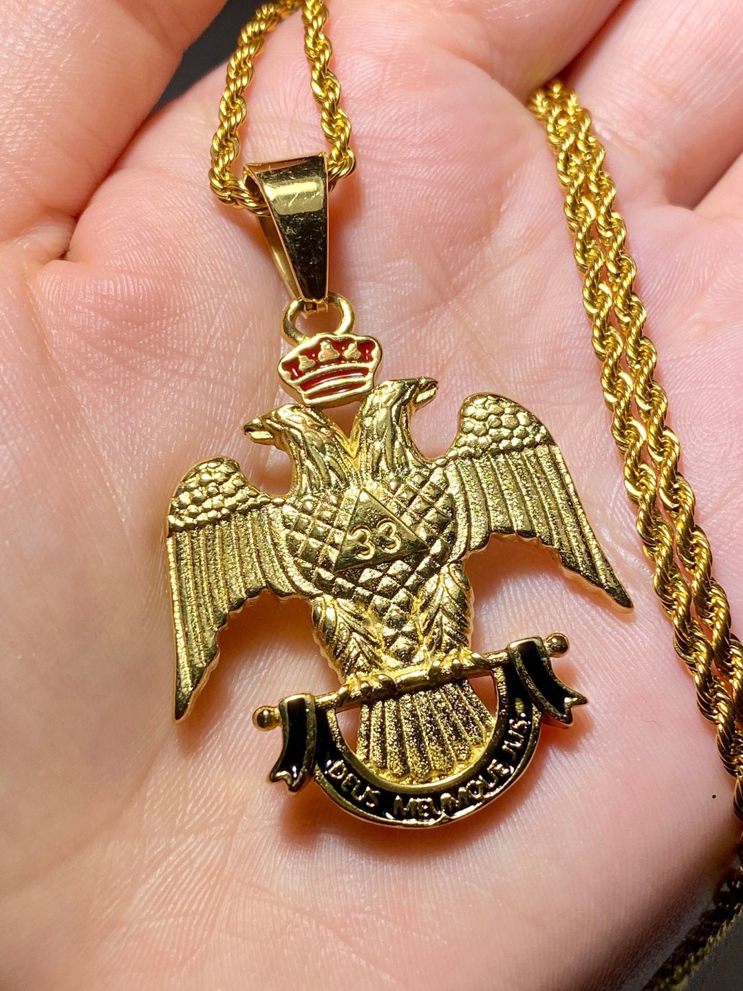 33 Degree Scottish Rite Double Headed Eagle Pendant Men's Women's Gold