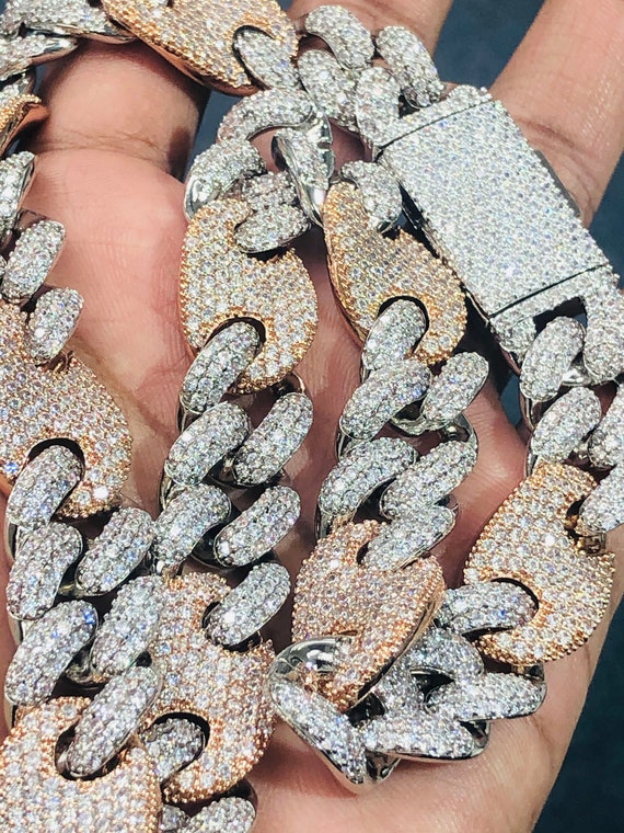 Men s Miami Cuban Link Chain Necklace 14k RHODIUM 5X Layered Cuban