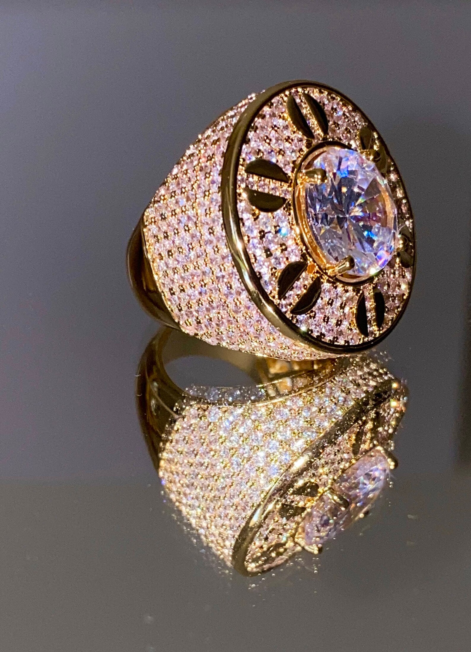 Men's Ice Out Ring 14k Gold 5X Layered Diamond Cz Ring Etsy Canada