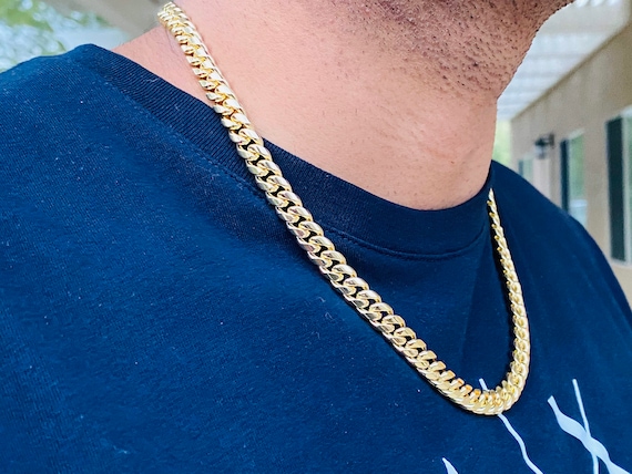 Mens Miami Cuban Chain 14k Gold Plated SS Choker Simulated Diamond