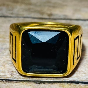 Men's Signet Ring, 14k Gold 5X layered stainless steel, Black Square Signet Ring, Unisex Sizes Ring, Gift for him, Warranty Every Day Wear image 4