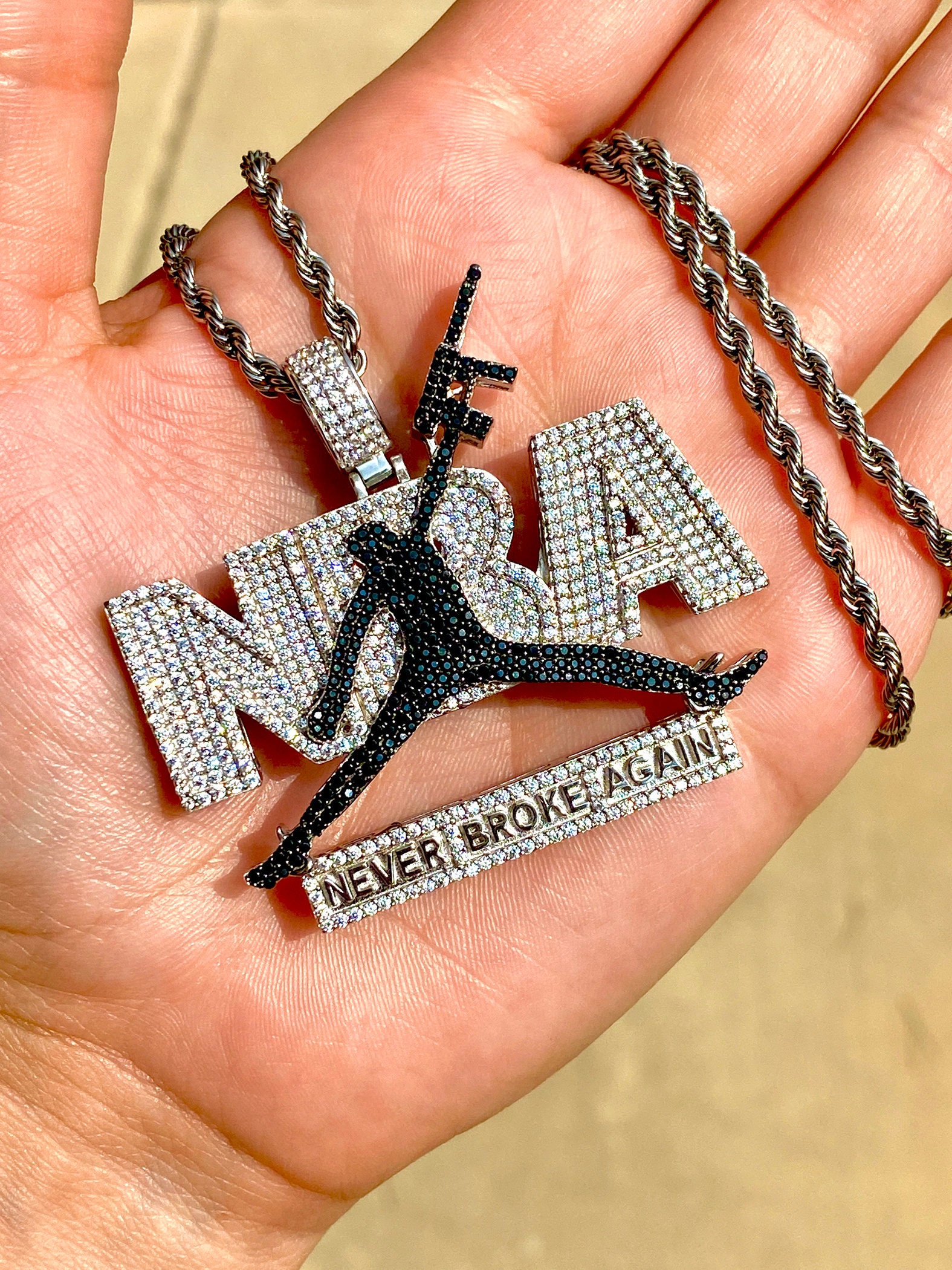 Hip Hop YOUNG NBA BOY Pendant & 18" 1 Row Lab Diamond Tennis Choker  Necklace