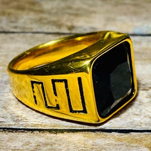 Men's Signet Ring, 14k Gold 5X layered stainless steel, Black Square Signet Ring, Unisex Sizes Ring, Gift for him, Warranty Every Day Wear image 5