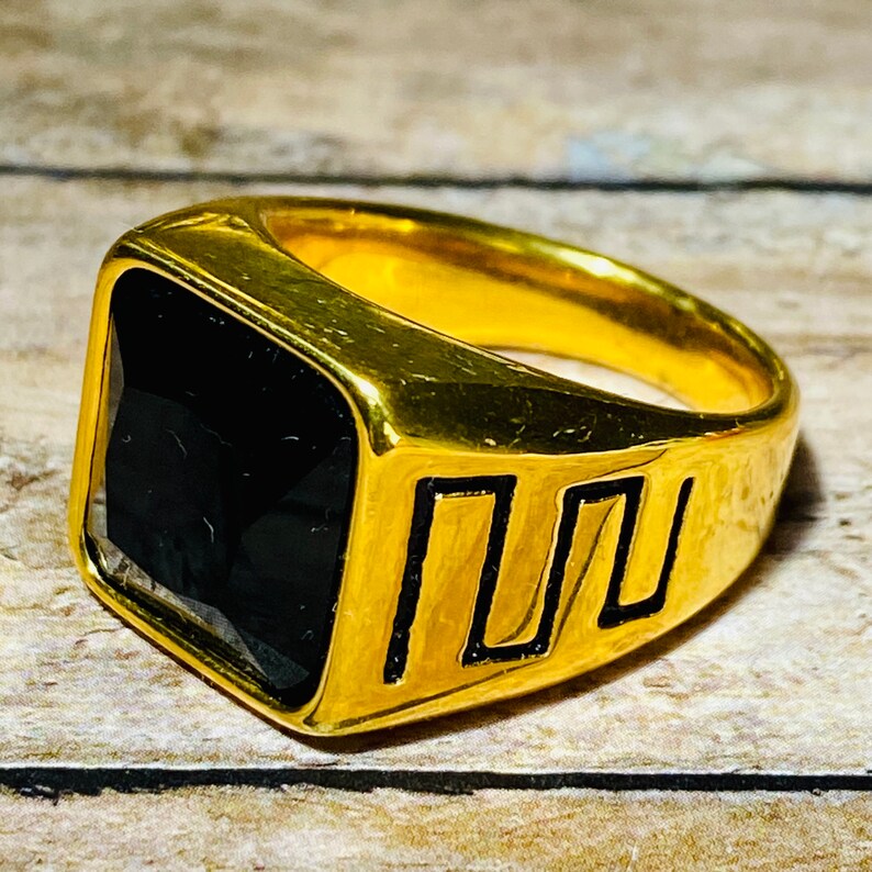 Men's Signet Ring, 14k Gold 5X layered stainless steel, Black Square Signet Ring, Unisex Sizes Ring, Gift for him, Warranty Every Day Wear image 6