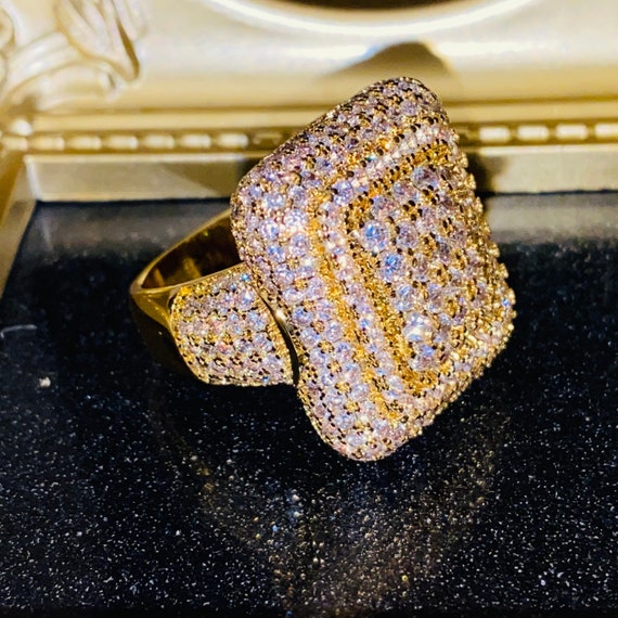 Men s Iced Out Ring 14k Gold 5X Layered Diamond Cz Ring Designer