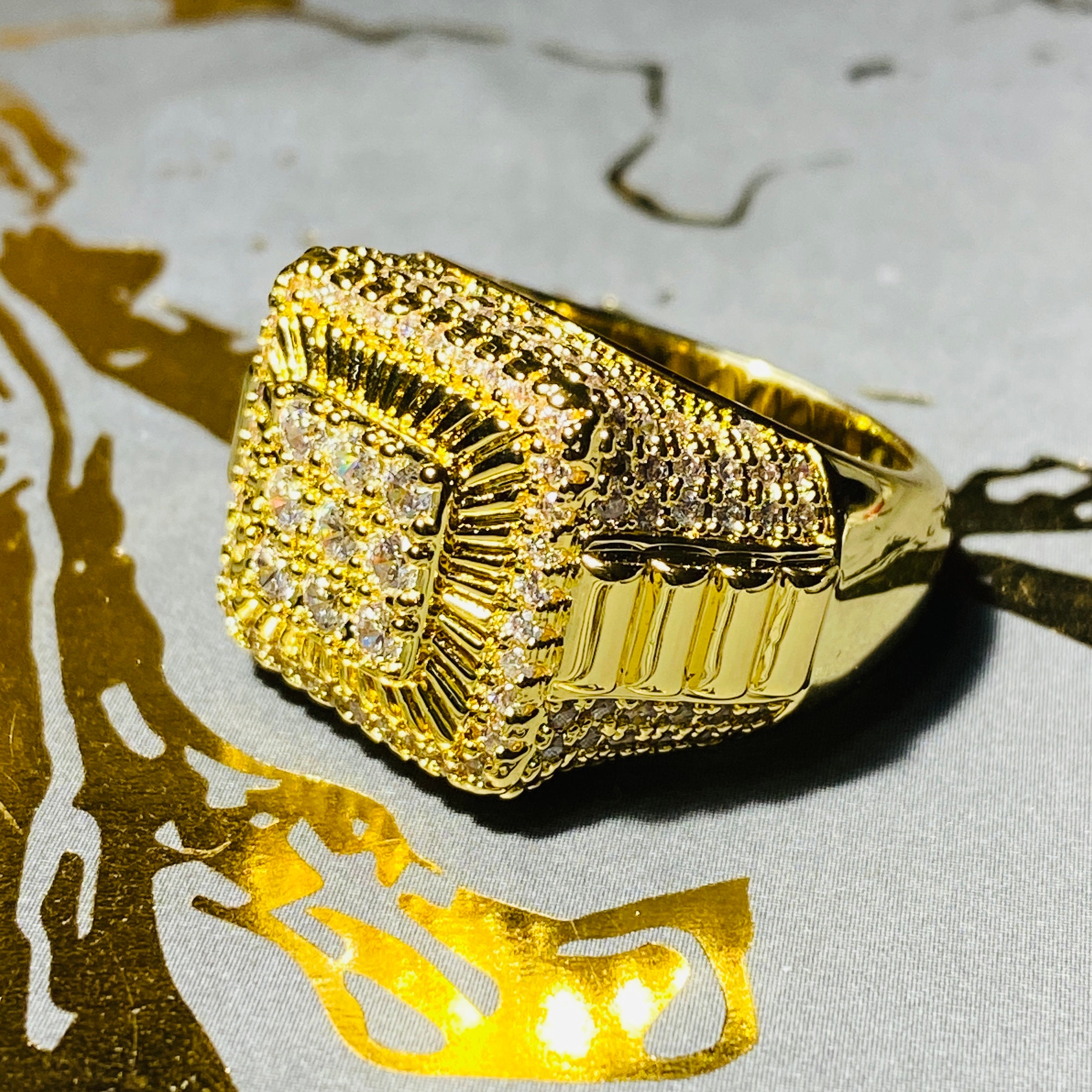 Men's Iced Out Ring 14k Gold 5X Layered Diamond Cz Ring Etsy