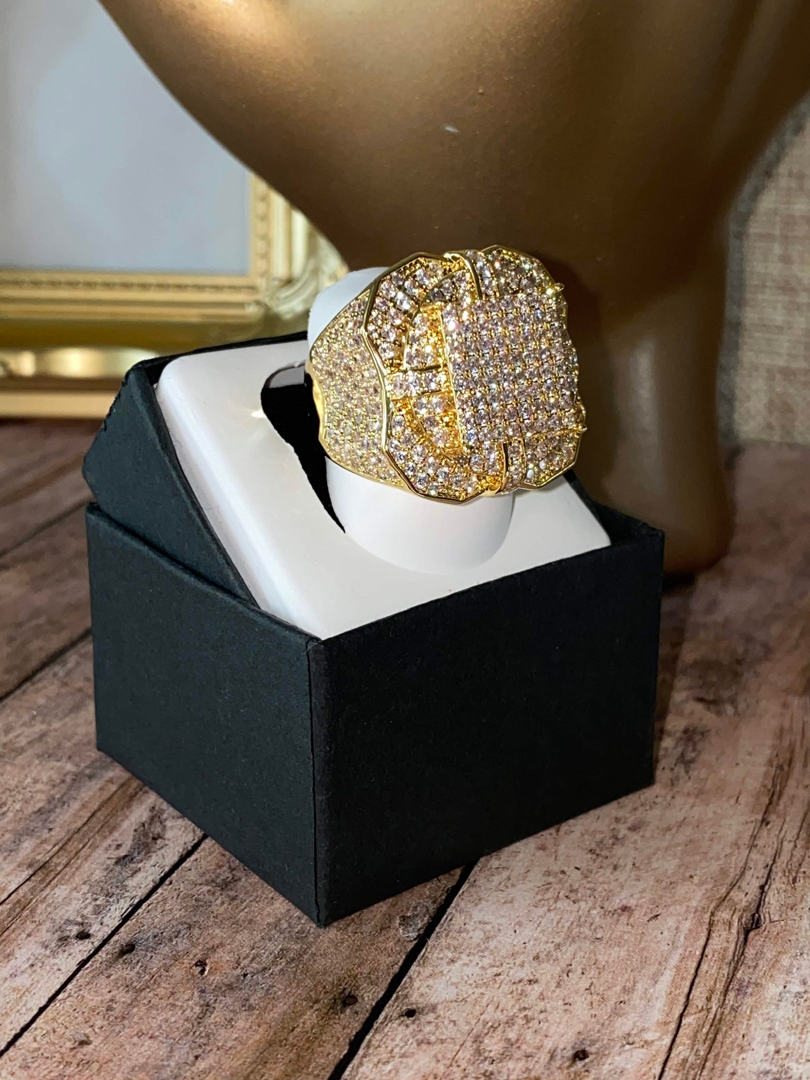 Men's Ice Out Ring 14k Gold 5X Layered Diamond Cz Ring Etsy