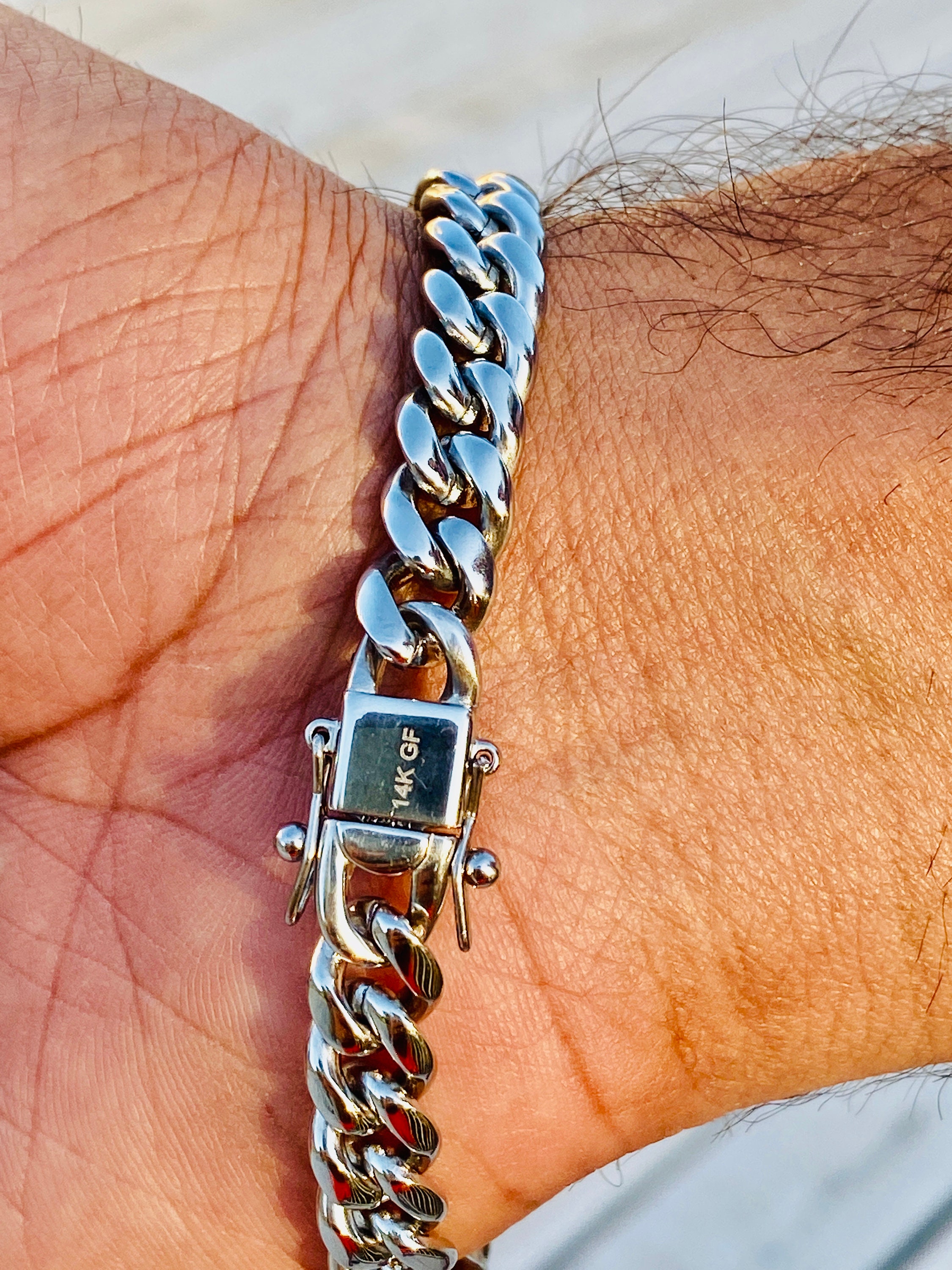 Mens 8mm Miami Cuban Link Bracelet Silver 5X Layered stainless steel