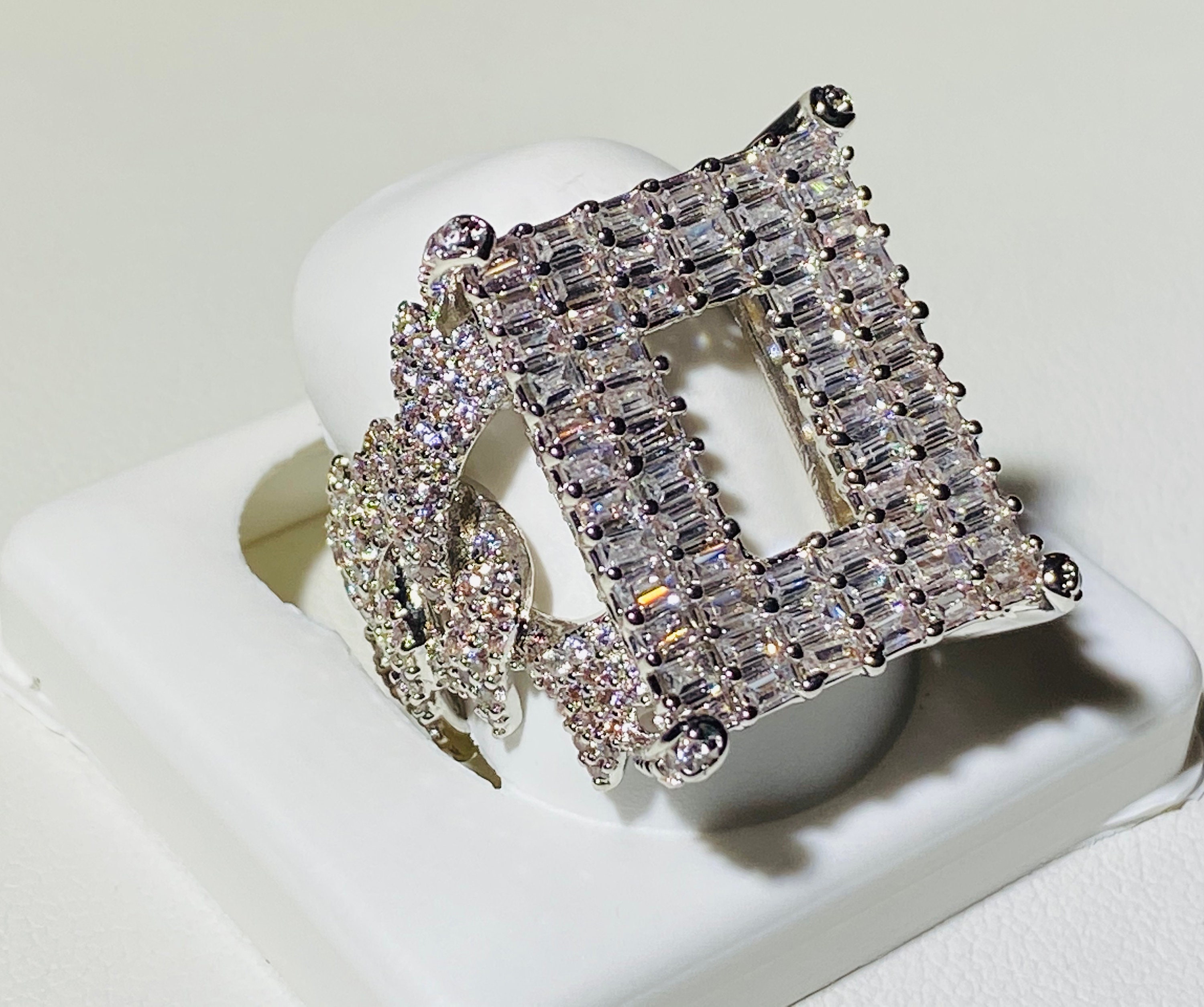 Miami Cuban Chain Link Iced Ring Men's Ice out Ring, 14k Gold 5X