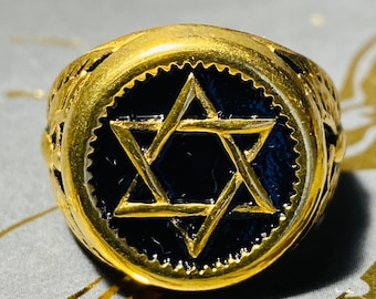 Men's Women's Star of David Religious Jewish Hebrew Protection Ring 14k Gold layered Ring 6 to 13 Size, Good Luck Ring, David Ring of wealth