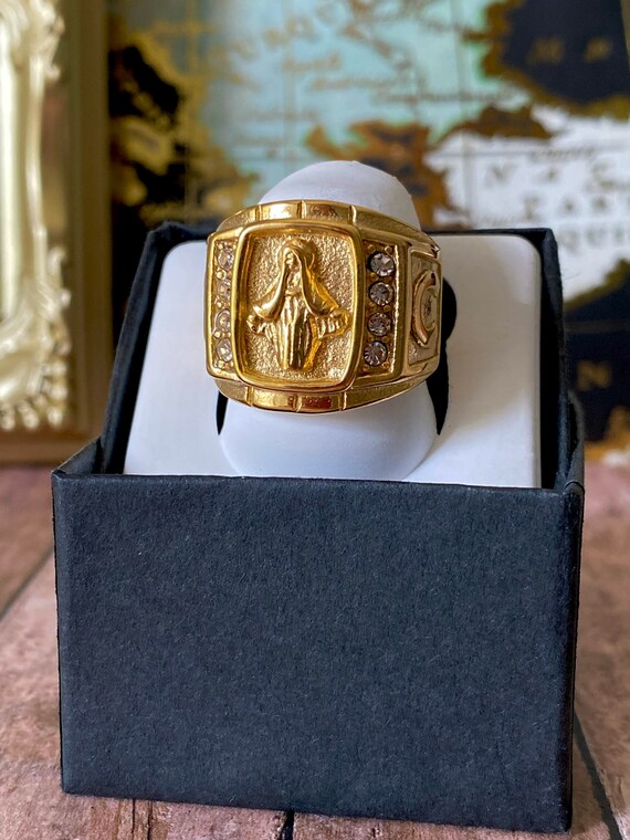 Men s Women s Virgin Mary Ring 14k Gold 5X Layered Stainless Steel