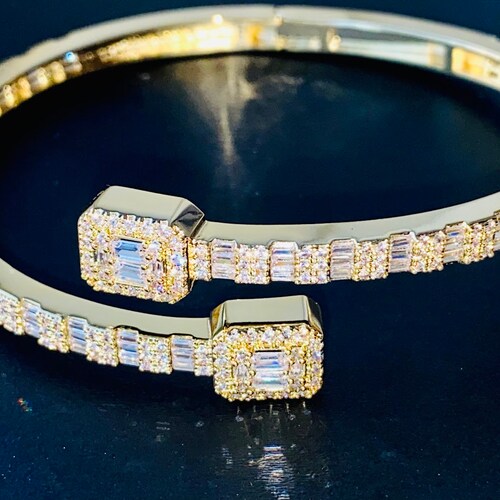 Women Men's 5mm Baguette Tennis Link Bracelet, 925 Silver 14K shops Gold 5X Layered Cuban Bracelet, Bling Bracelet, Diamond Bracelet
