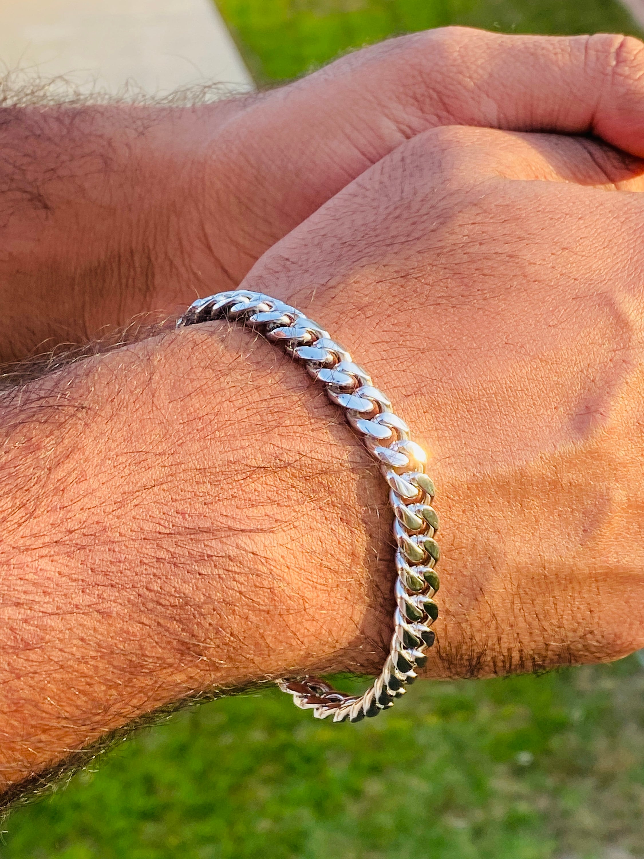 Mens 8mm Miami Cuban Link Bracelet Silver 5X Layered stainless steel