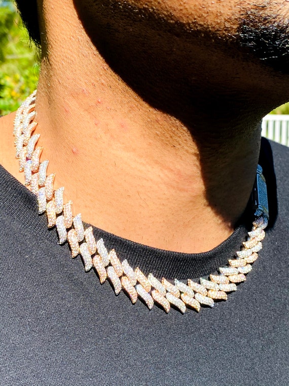 Men s Designer Link Chain Necklace 14K Silver Rose Gold Layered