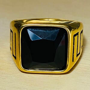 Men's Signet Ring, 14k Gold 5X layered stainless steel, Black Square Signet Ring, Unisex Sizes Ring, Gift for him, Warranty Every Day Wear image 8