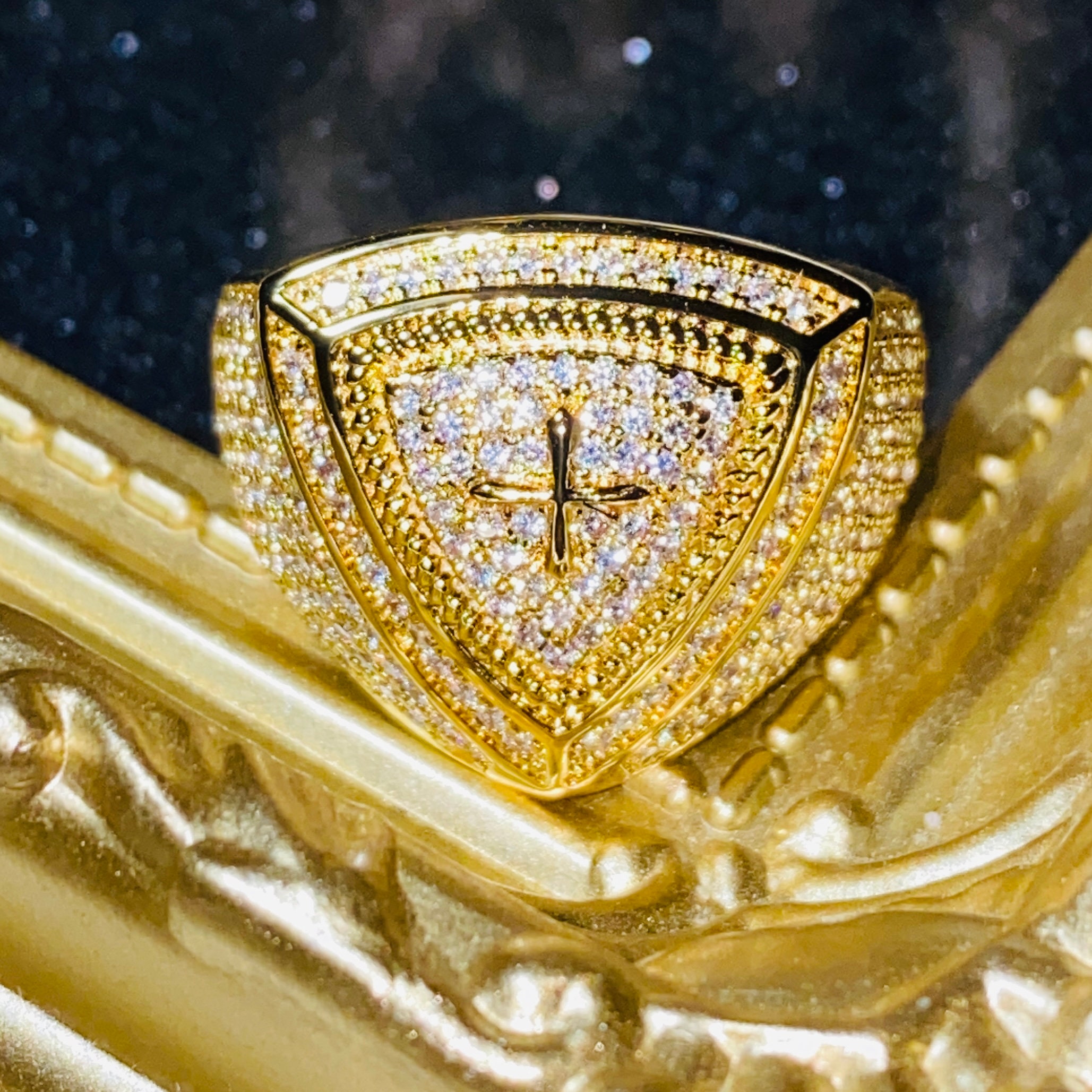 Men's Iced Out Ring 14k Gold 5X Layered Diamond Cz Ring Etsy