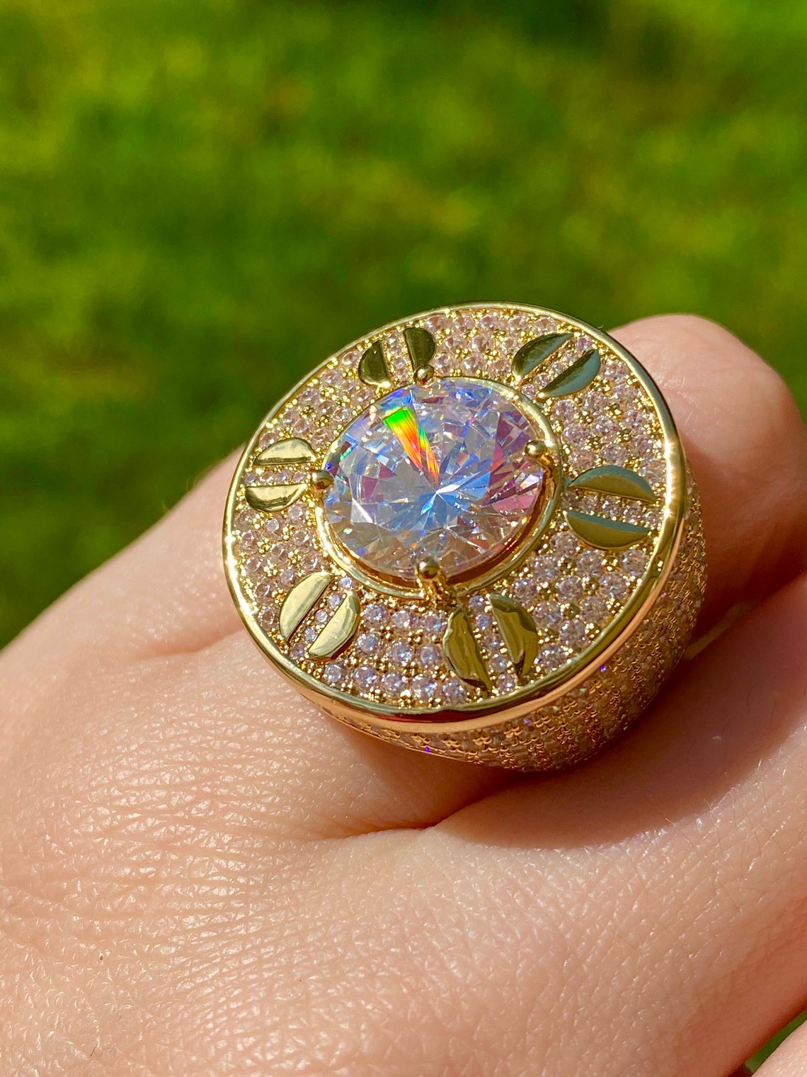 Men's Ice Out Ring 14k Gold 5X Layered Diamond Cz Ring Etsy Canada