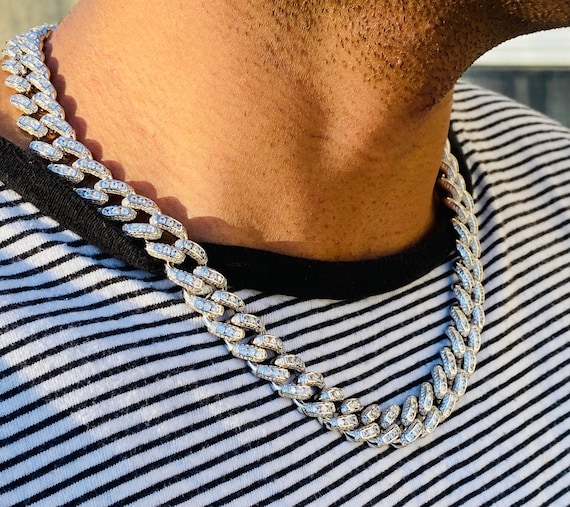 12mm CZ VVS Miami Cuban Link Chain Iced Choker Necklace 14k Gold