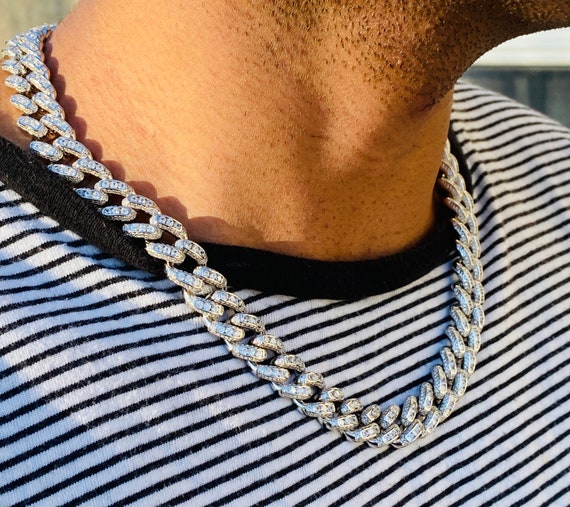 12mm CZ VVS Miami Cuban Link Chain Iced Choker Necklace 14k Gold