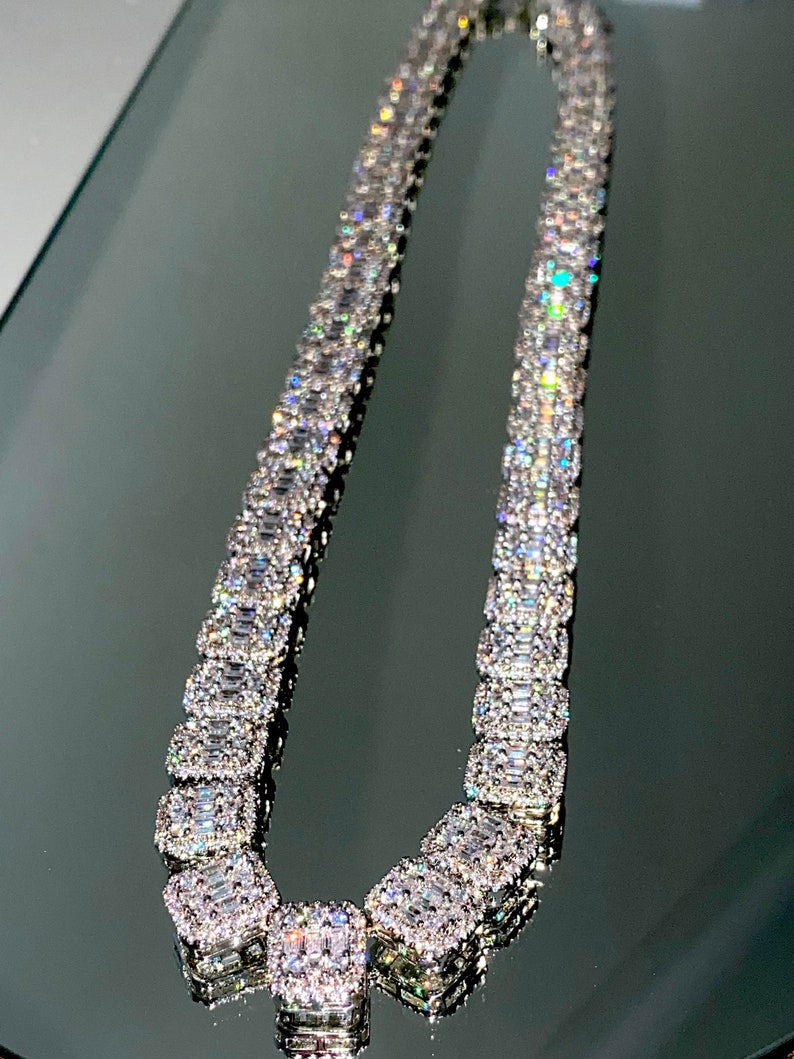 Herren Baguette Tennis Kette Link Halskette 14K Weißgold 5 X Etsy.de