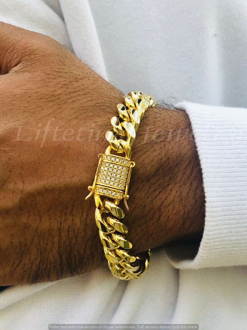 Men's Miami Cuban Link Bracelet 14k Gold 5X Layered Etsy