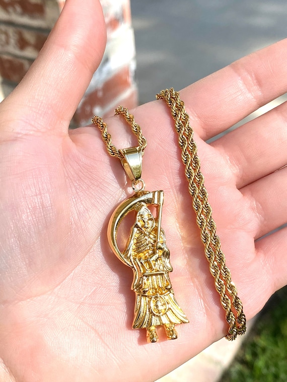 Santa muerte 14k gold cheap pendant