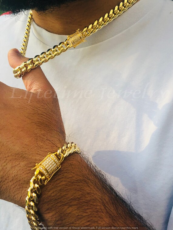 Miami Cuban Link Chain and Bracelet 8.5 Set for Men and Women 14k
