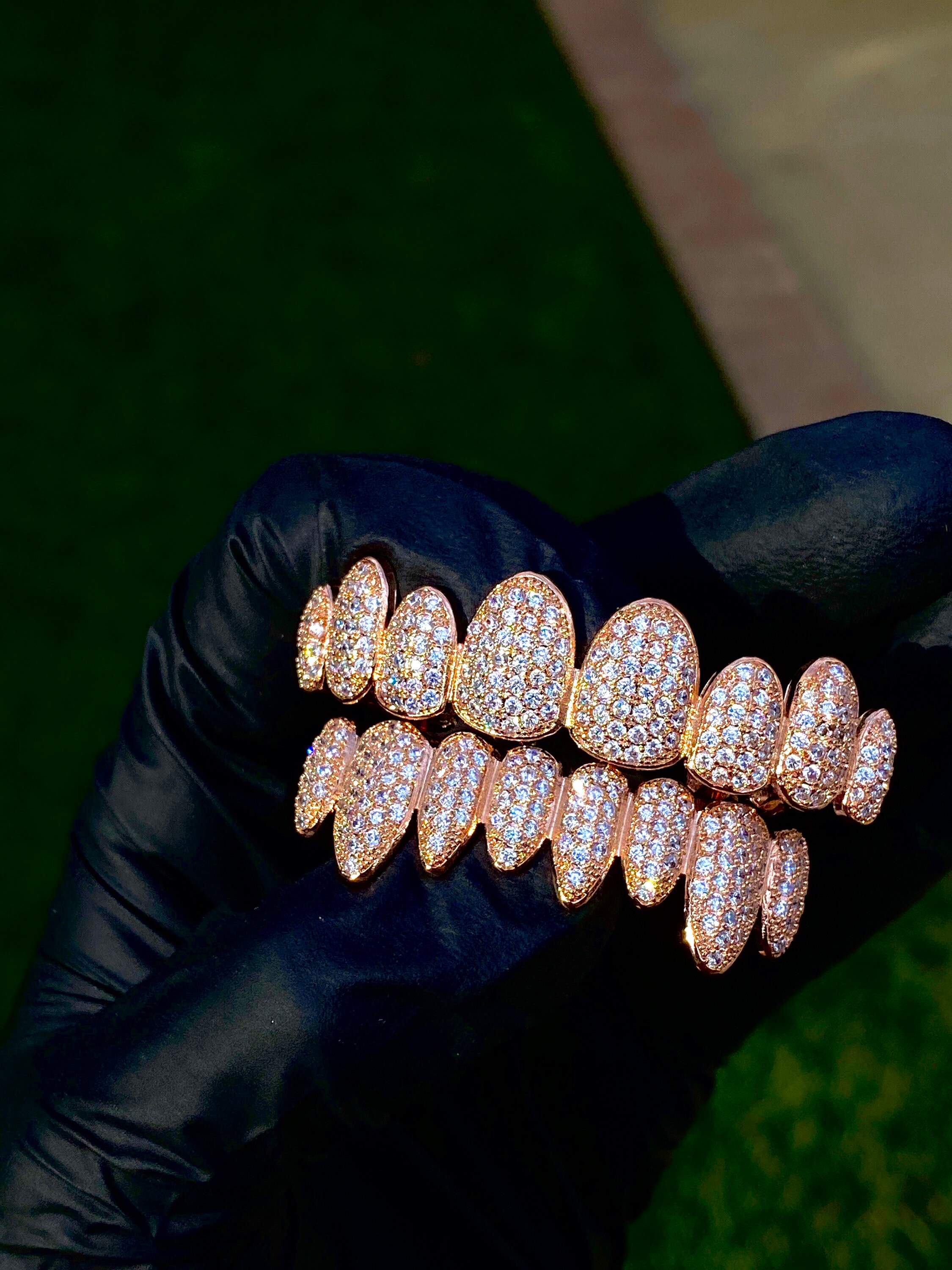 14K Rose Gold 5X Layered 8 Teeth Grillz Gold CZ Grillz Top Etsy