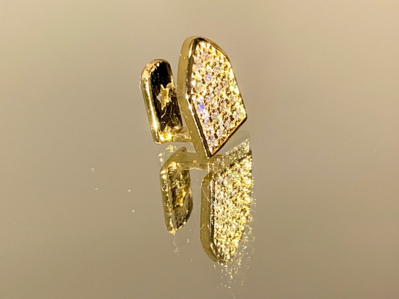 14K Gold 5X Layered Single Teeth Grillz Gold CZ Grillz Top Etsy