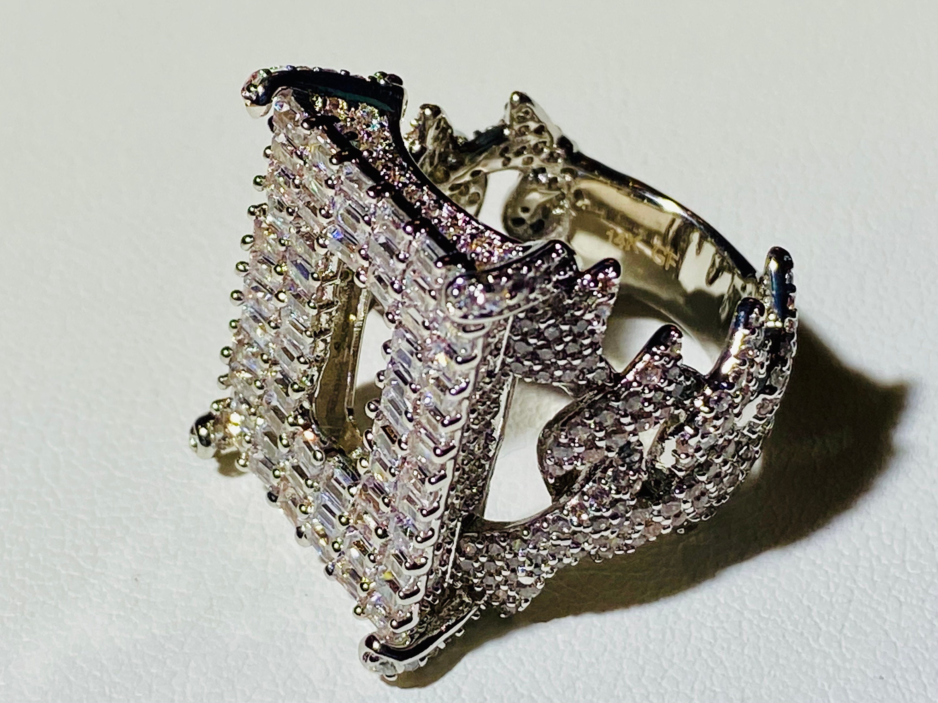 Miami Cuban Chain Link Iced Ring Men's Ice out Ring, 14k Gold 5X