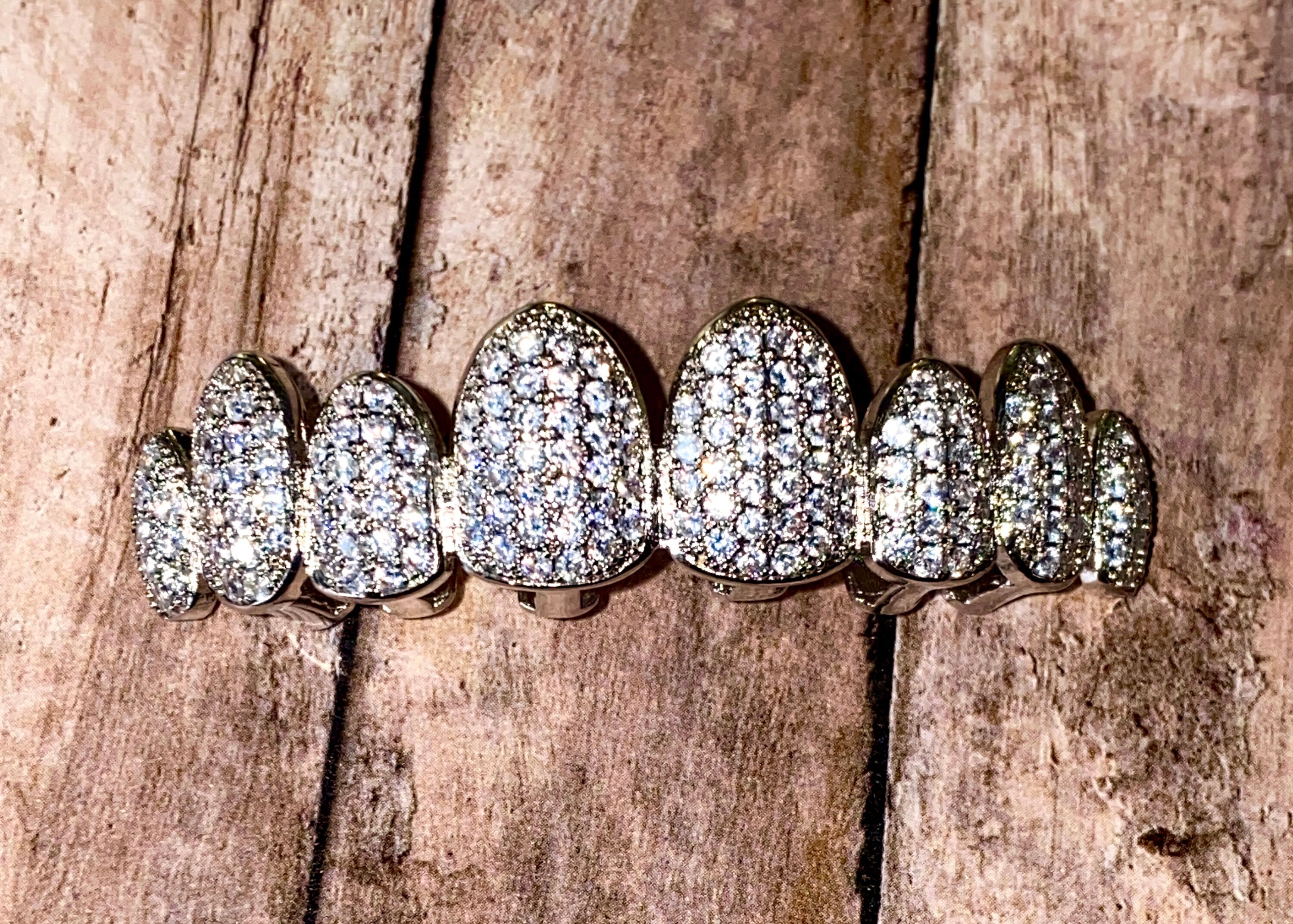 14K White Gold 5X Layered 8 Piece Grillz Gold CZ Grillz Top Etsy