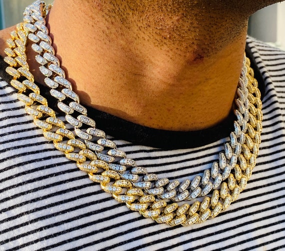 Men s 12mm Miami Cuban Link Chain Necklace 14K Gold 5X Layered