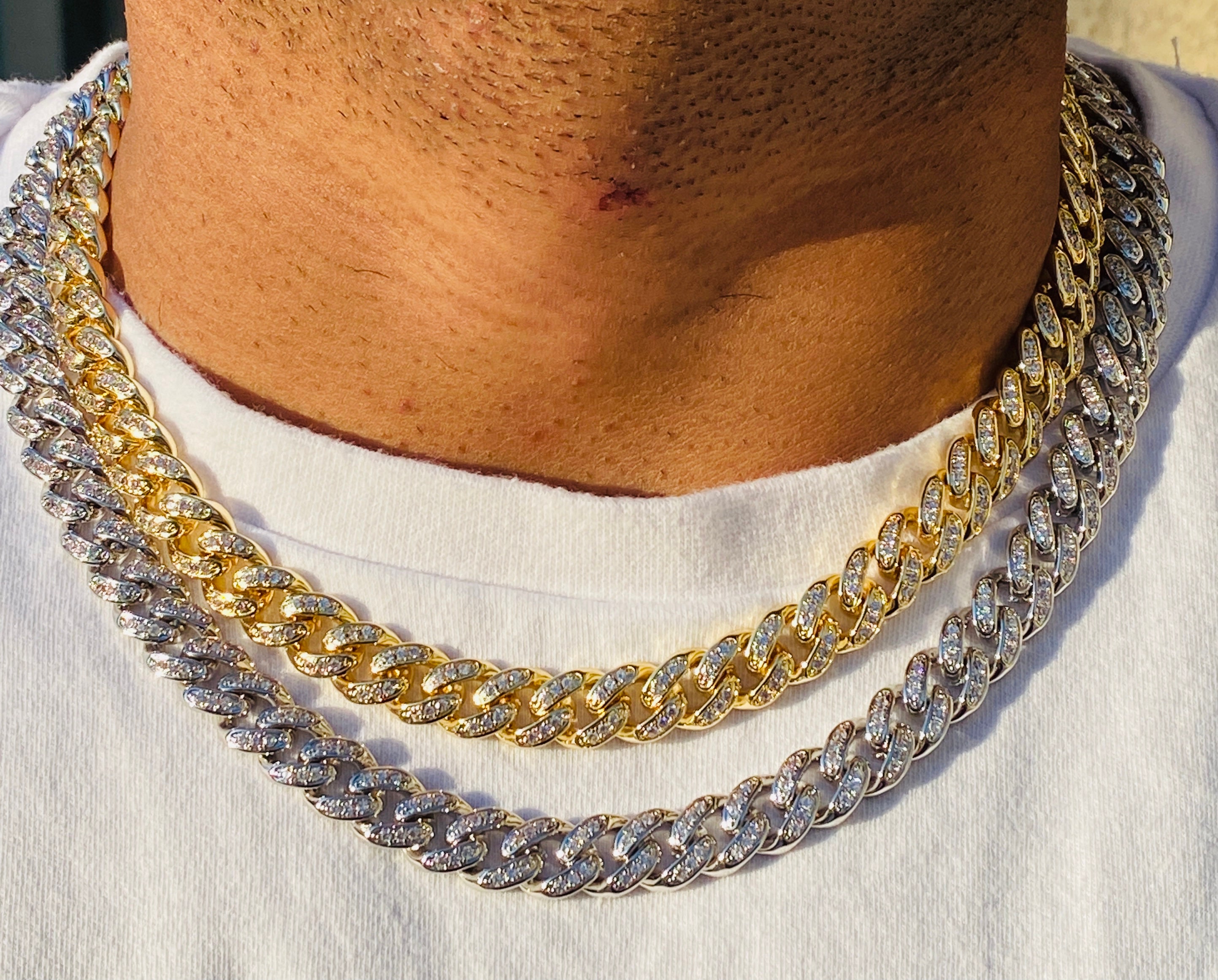 Mannen 10mm Miami Cubaanse Link Chain Ketting 14K Goud 5X - Etsy België