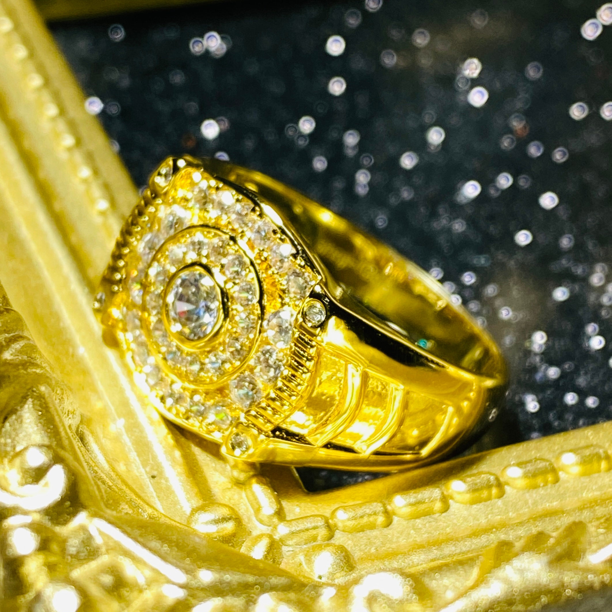 Men's Iced Out Ring 14k Gold 5X Layered Diamond Cz Ring Etsy