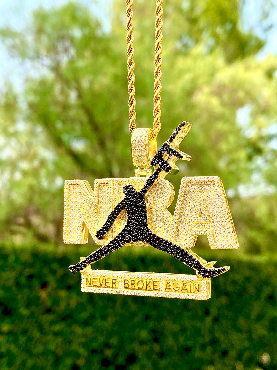 NBA YOUNGBOY 4KT NEVER BROKE AGAIN PENDANT GOLD CUBAN LINK CHAIN NECKLACE  RAPPER