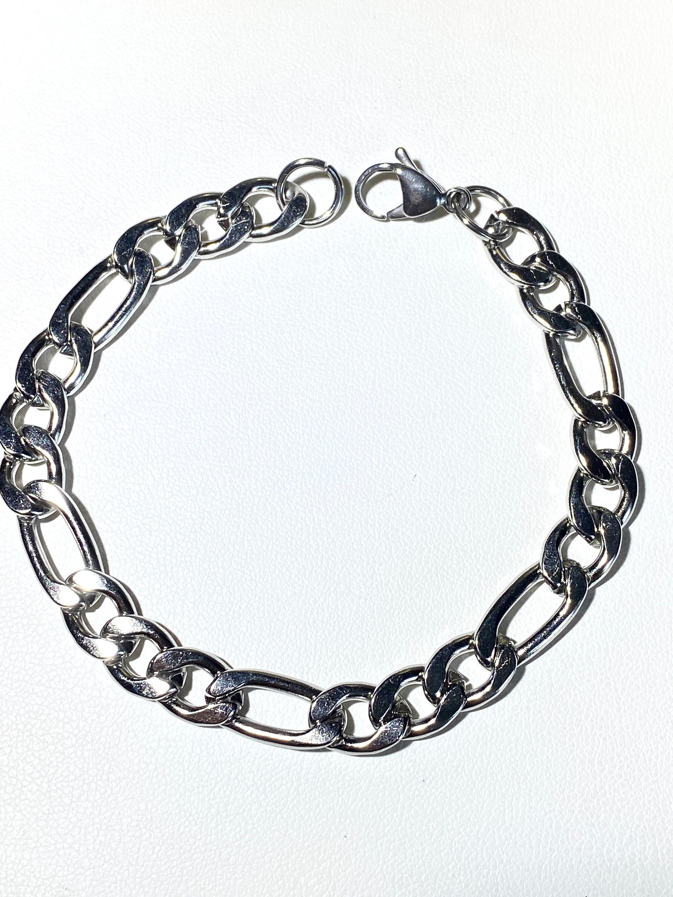 Men's Figaro Cuban Link Bracelet White Gold 5X Layered stainless steel