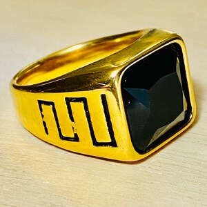 Men's Signet Ring, 14k Gold 5X layered stainless steel, Black Square Signet Ring, Unisex Sizes Ring, Gift for him, Warranty Every Day Wear image 1