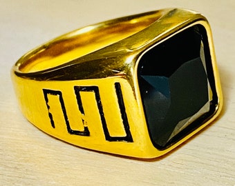 Men's Signet Ring, 14k Gold 5X layered stainless steel, Black Square Signet Ring, Unisex Sizes Ring, Gift for him, Warranty Every Day Wear